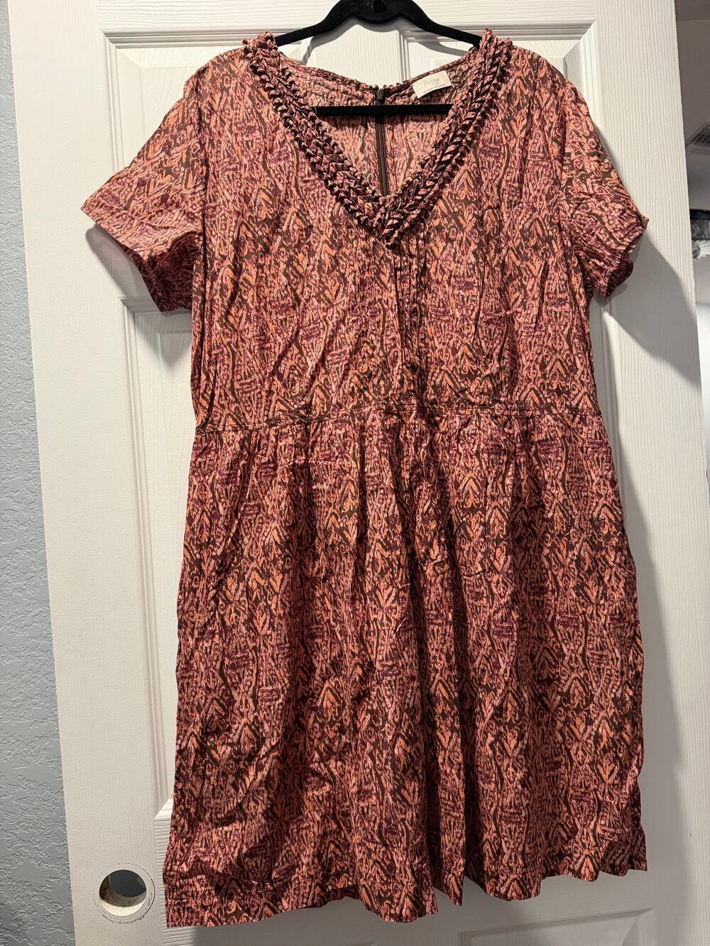 Wrap Ameka Dress US 18 Chili Short Sleeve Zip Closure V-Neck Pleats